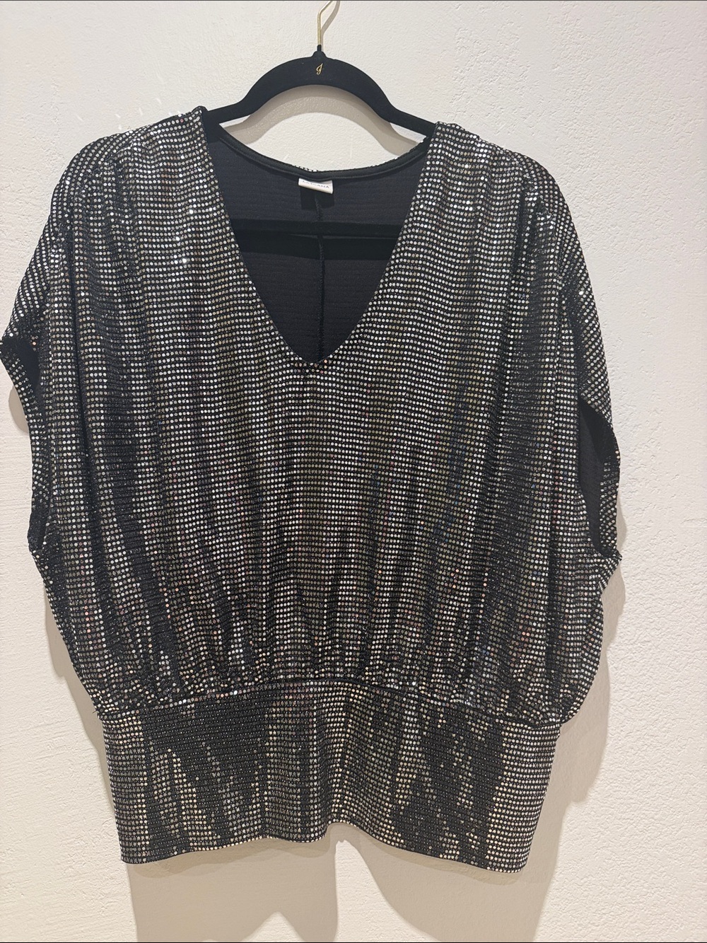 Black Metallic Dot V-Neck Dolman Tunic